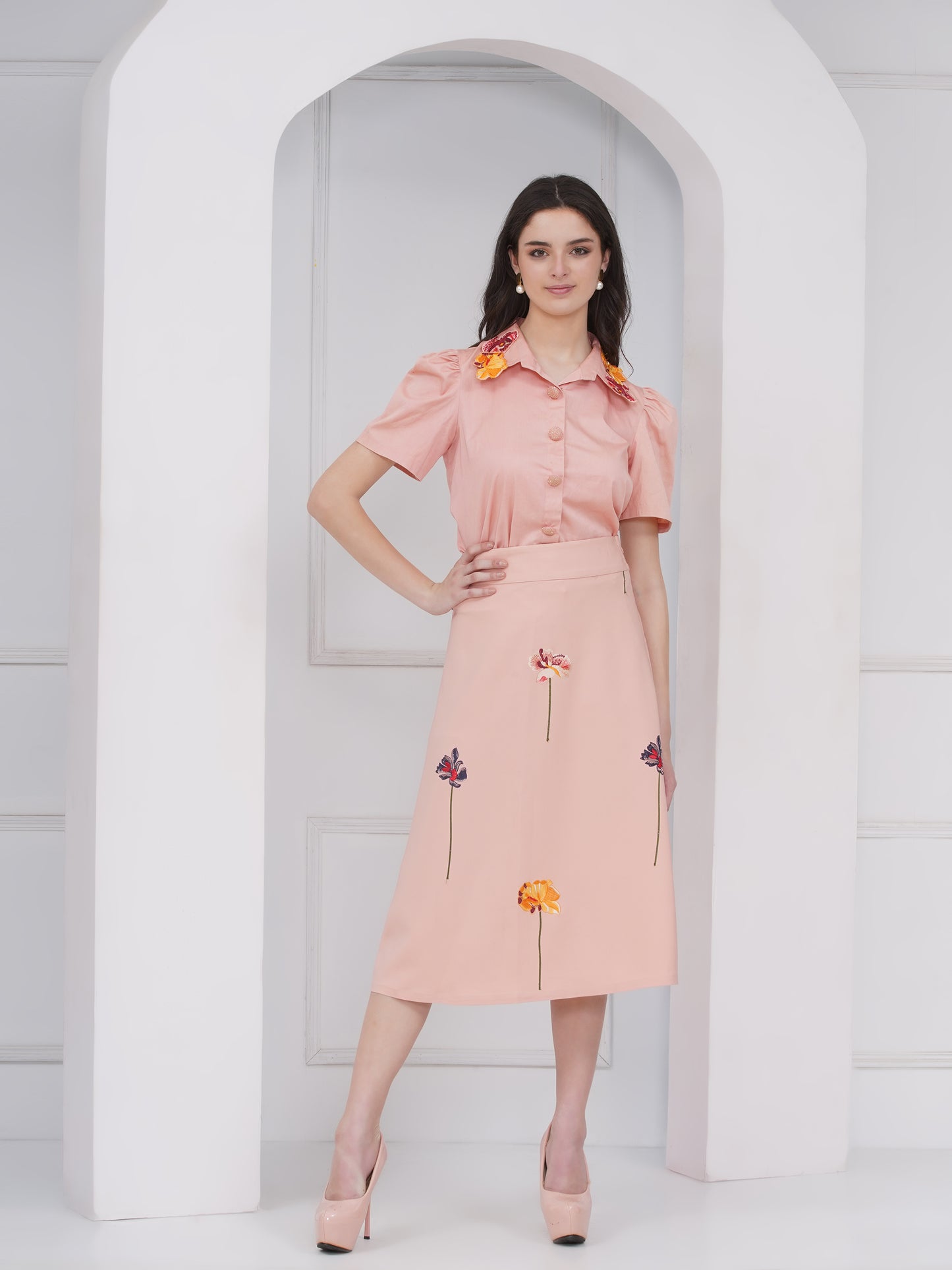 Peach Skirt Coord Set