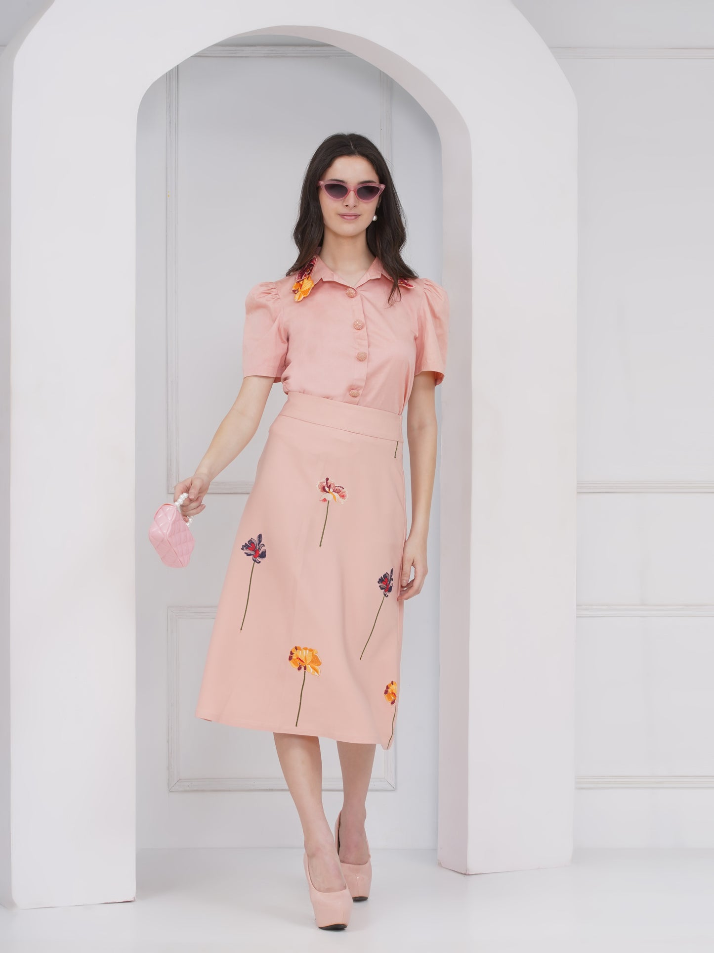 Peach Skirt Coord Set
