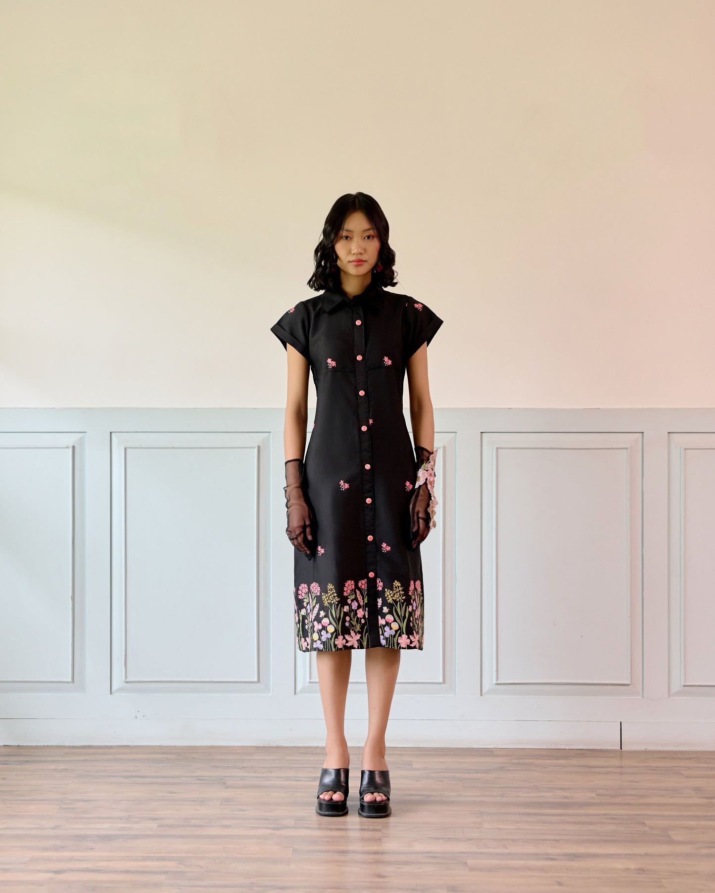 Black Floral Shirt Dress