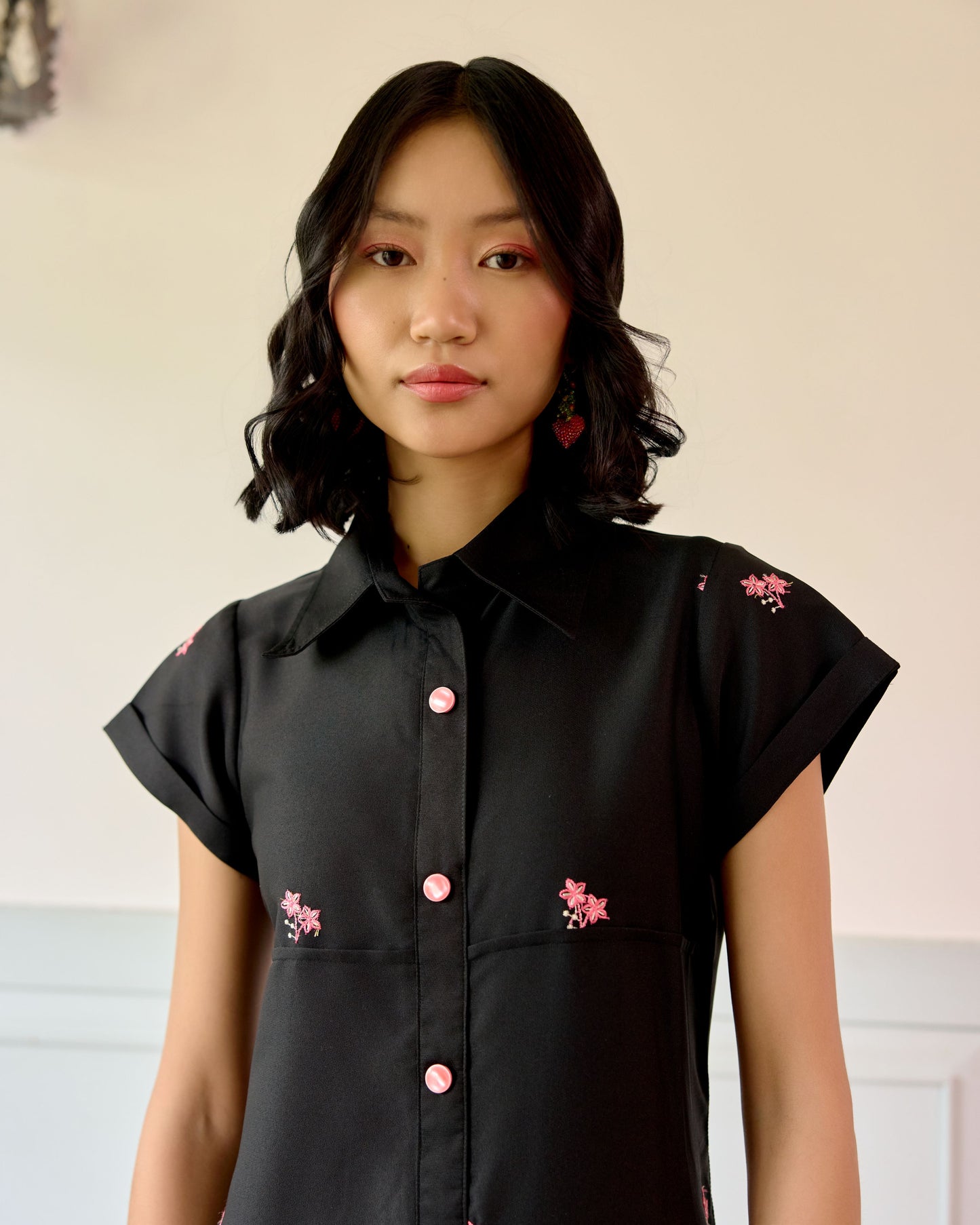 Black Floral Shirt Dress