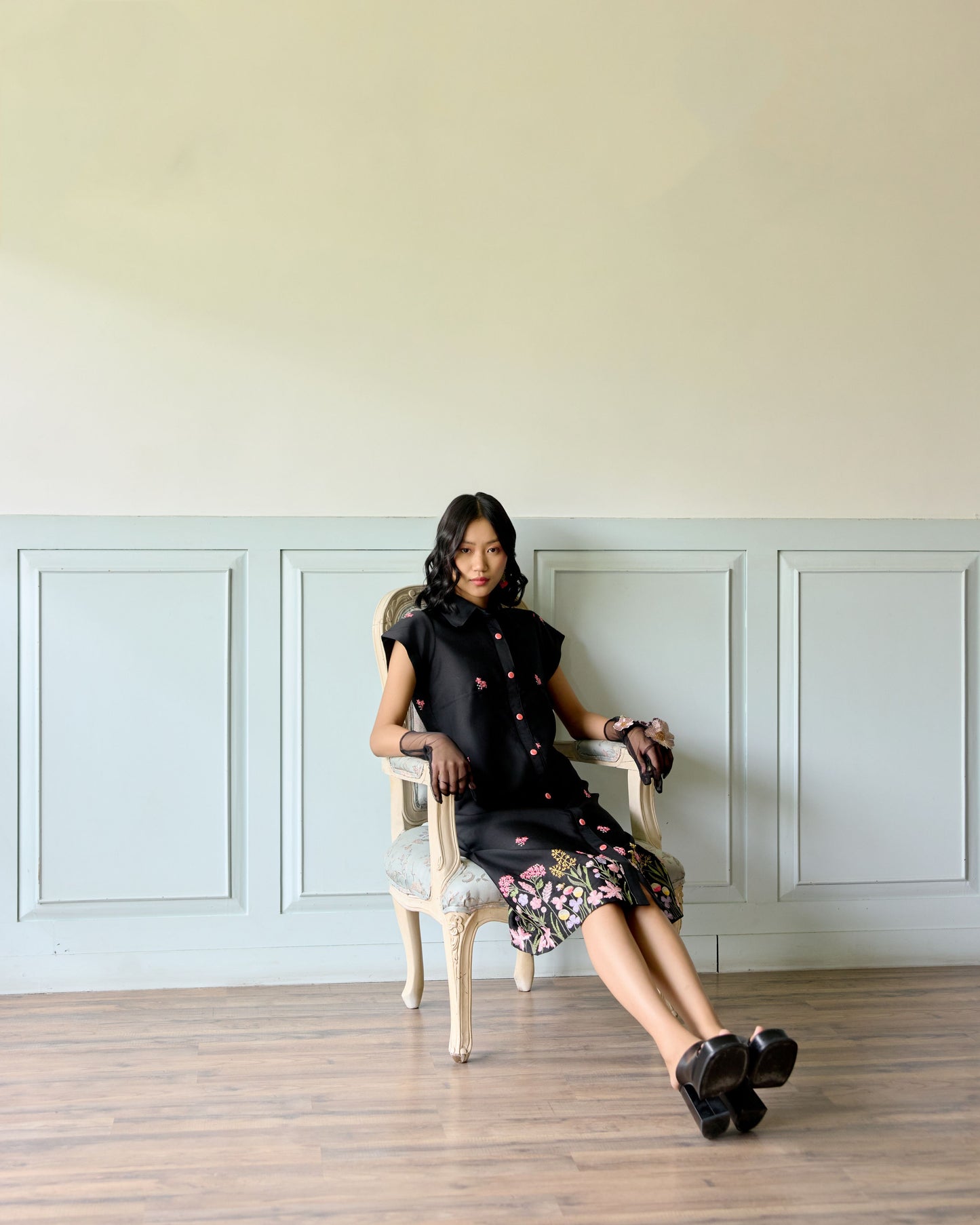 Black Floral Shirt Dress