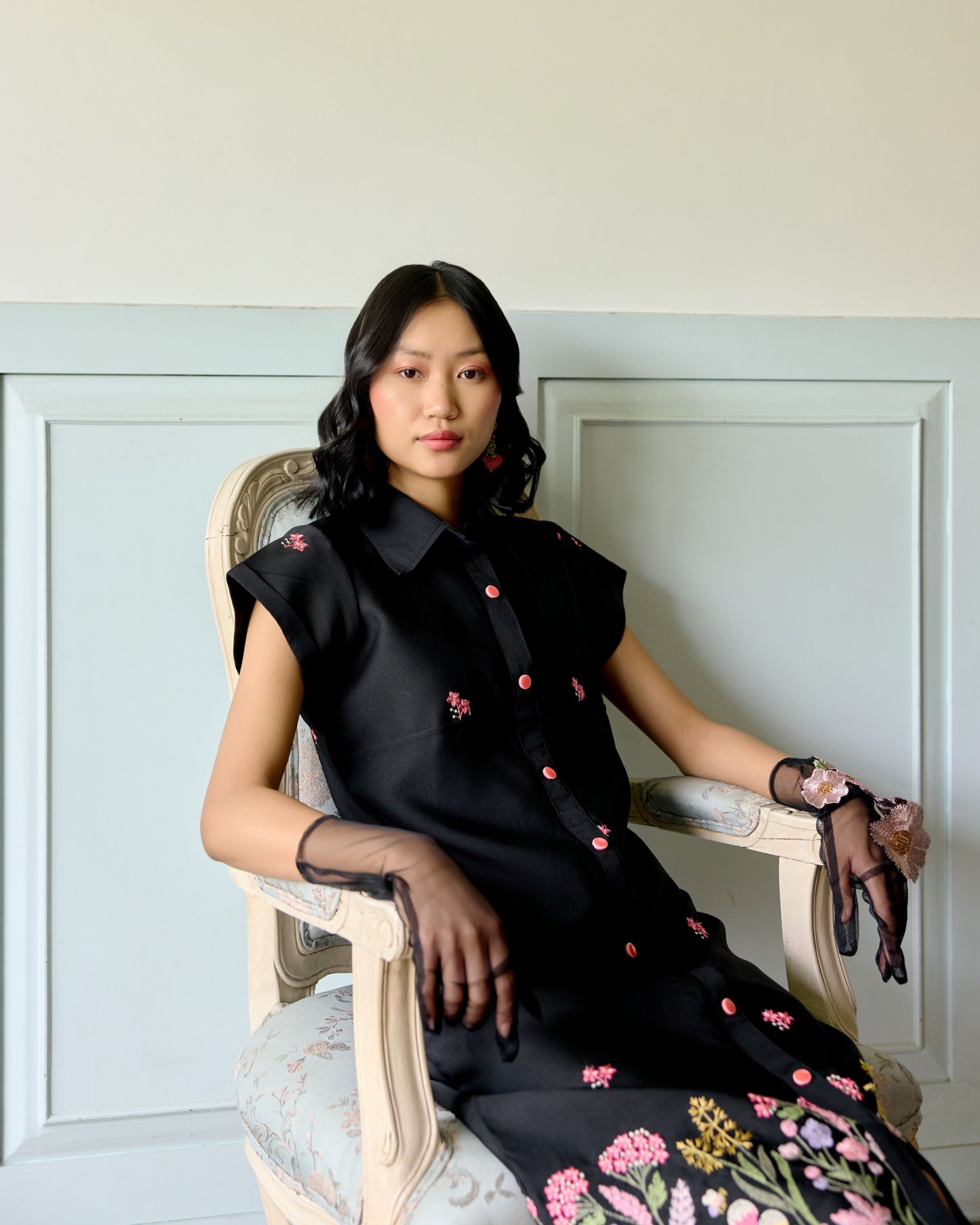 Black Floral Shirt Dress
