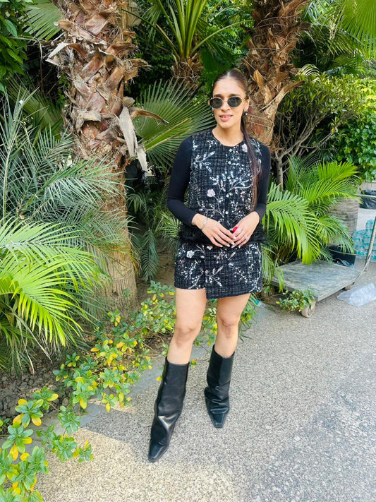 Sequin Feather Tweed Coord Set