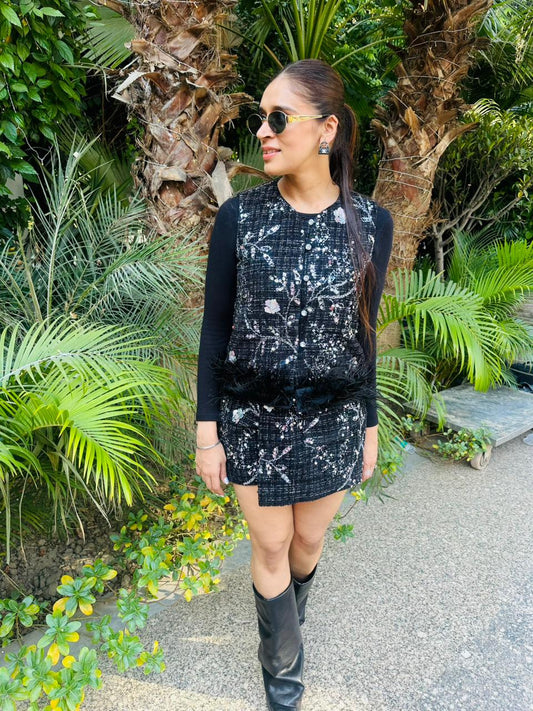 Sequin Feather Tweed Coord Set