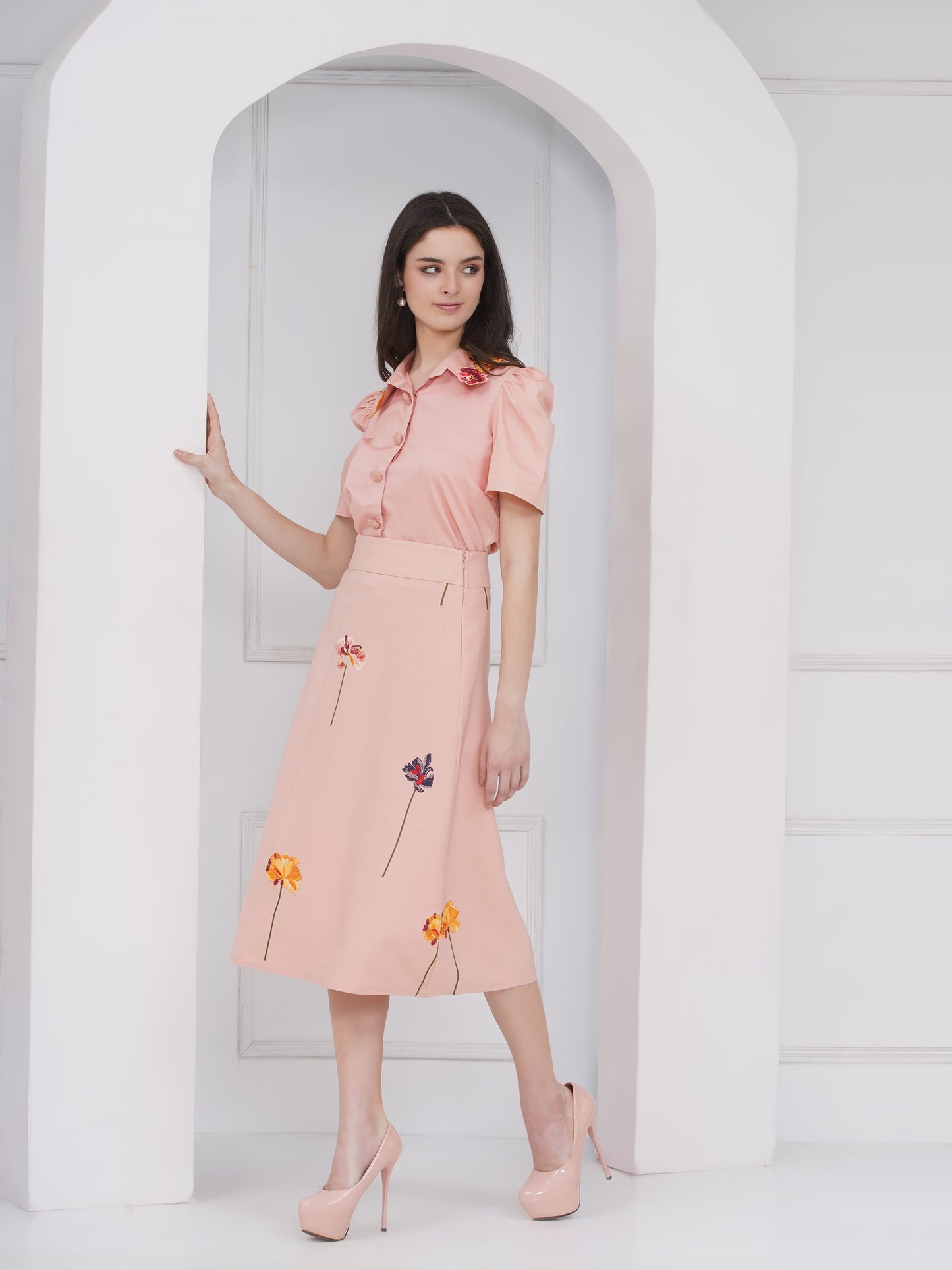 Peach Skirt Coord Set