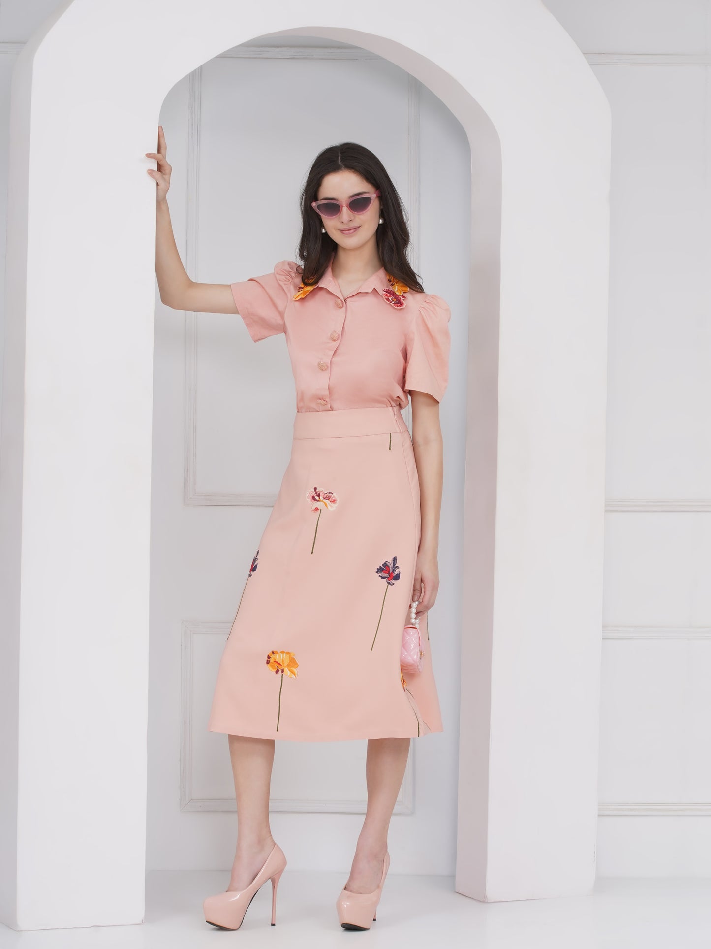 Peach Skirt Coord Set