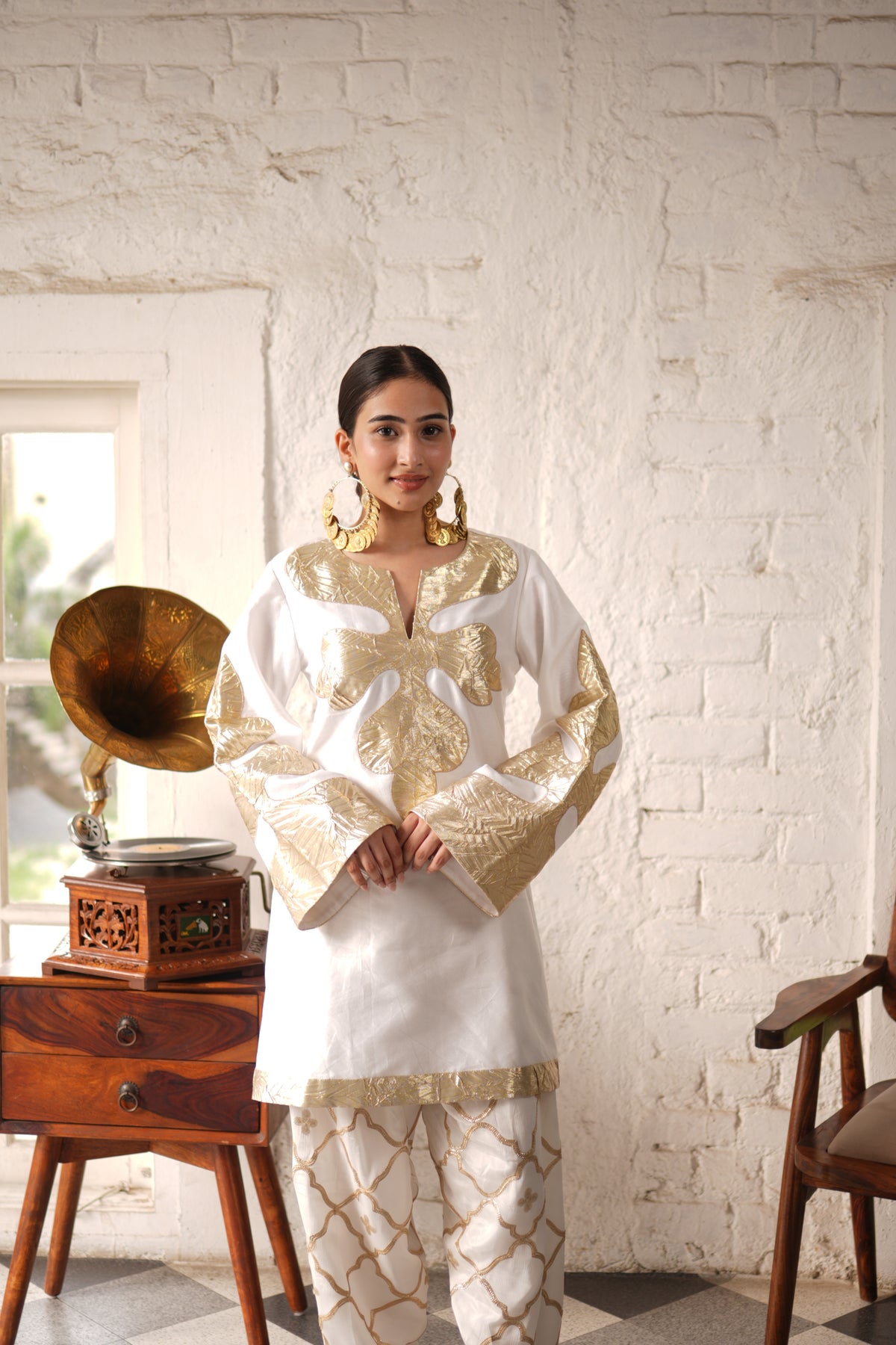 Noor Kurta Set - White Gold