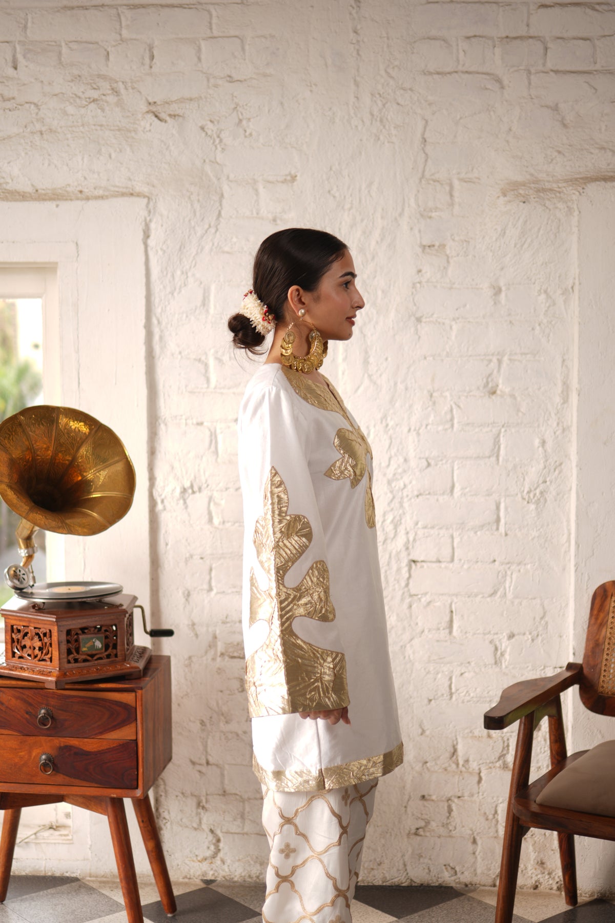 Noor Kurta Set - White Gold