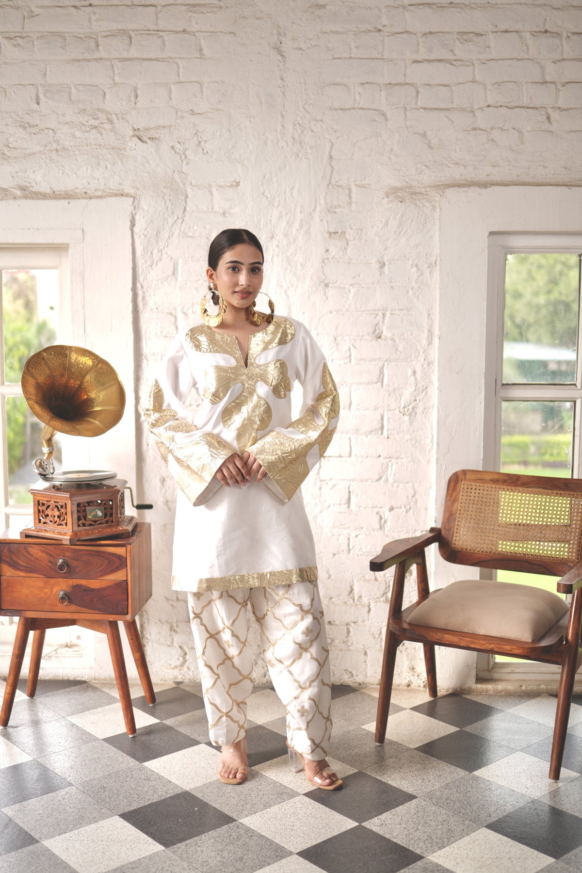 Noor Kurta Set - White Gold