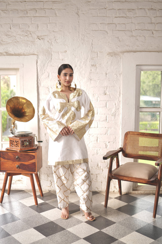 Noor Kurta Set - White Gold