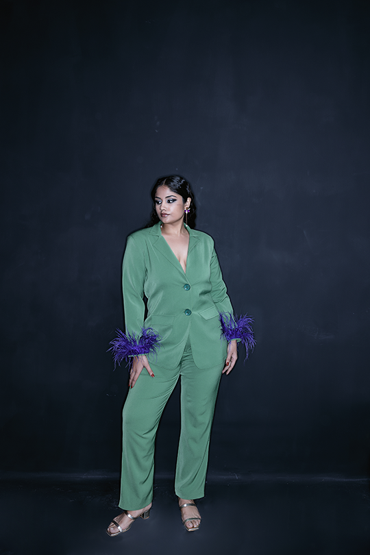 Feather pant suit