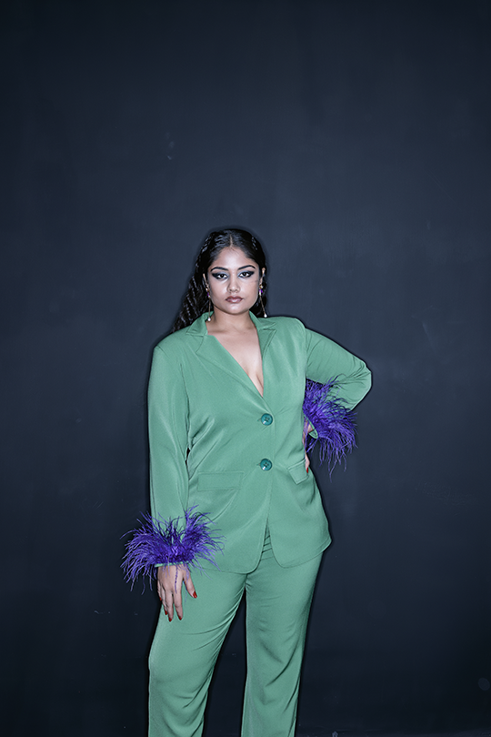 Feather pant suit